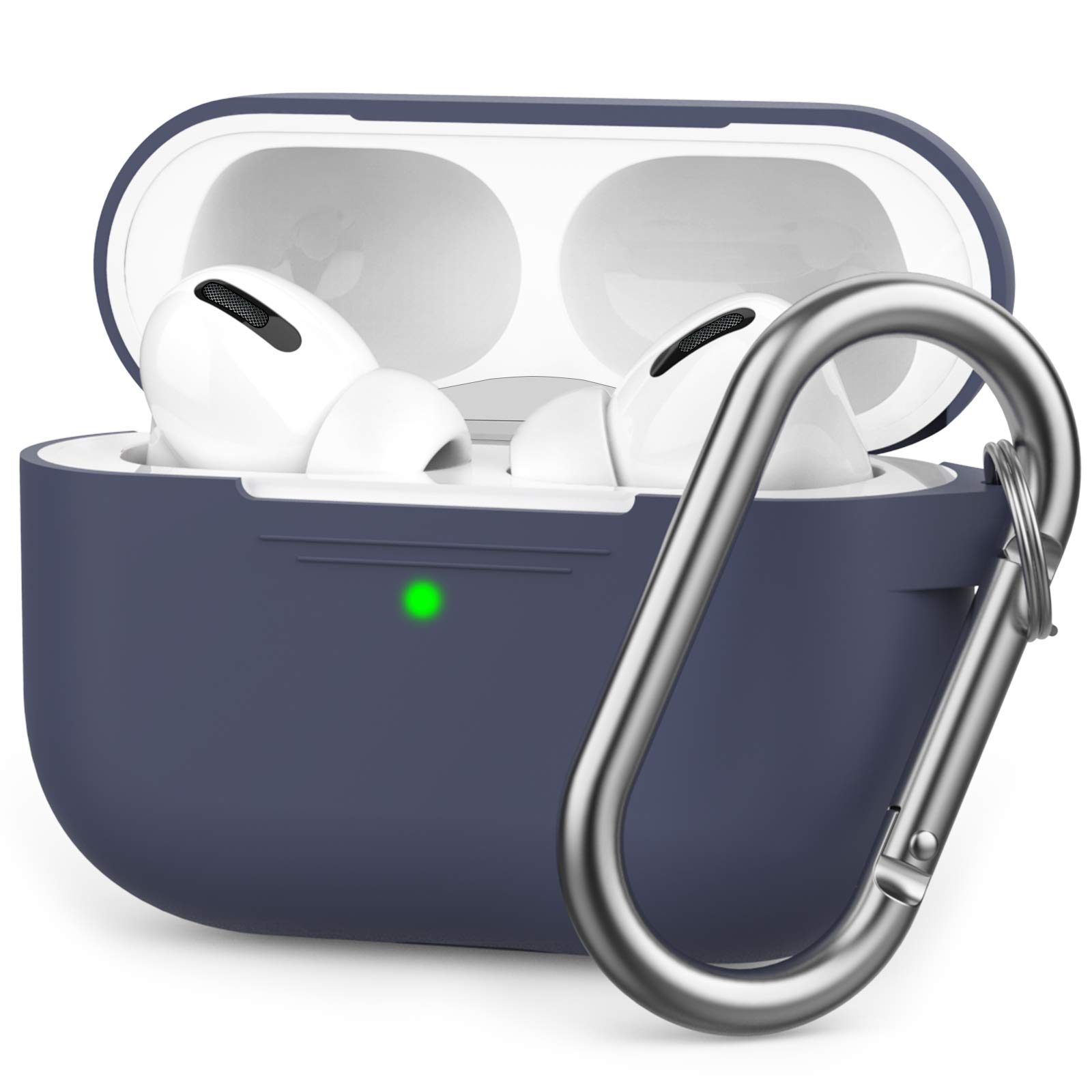 AHASTYLE AirPods Pro Case Protective Cover [Front LED Visible] Compatible with Apple AirPods Pro 2019 (With Carabiner, Midnight Blue)