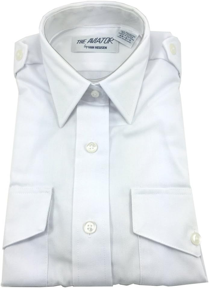 Van HeusenWomen's Aviator Pilot Shirt - Short Sleeve, White