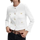 Cicy Bell Tweed Blazers for Women 2025 Collarless Button Down Womens Cropped Jackets