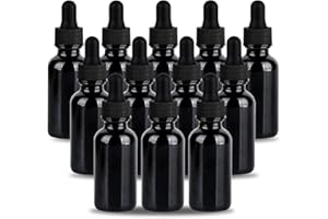 YONKAN 1 oz UV Resistant Dropper Bottle 12 Pack Black Glass Boston Bottles 30ml with Eye Droppers Black Caps for Essential Oils, Perfume, Leak Proof Travel Bottles for Liquids