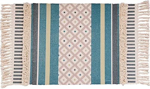 YEZINB Alfombras de Dormitorio Tejidas a Mano de algodón Borlas de
