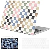 G JGOO Compatible with MacBook Air 15 inch Case 2025 2024 2023 Release M4 A3241 M3 A3114 M2 A2941, Protective Plastic Hard Laptop Shell Case + Keyboard Cover + Screen Protector, Colorful Checkered