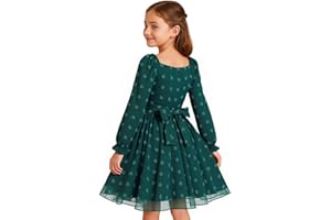 HILEELANG Girls Long Sleeve Princess Party Dress-Bow Tie Tulle Skirt Kids Holiday Birthday Wedding Outfit Ages 6-12