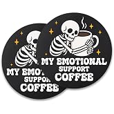 UWXQOJ Cute Skeleton Coasters Set of 2, Coffee Lover Coaster for Desk | Emotional Support Coffee Drink Coasters, Gothic Desk Coaster for Office Home, Cute Skeleton Cup Mat for Coworker Friends