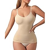 USEASY Tank Top With Bulit in Bra for Women V neck Traceless Shapewear Slimming Compression Camisole