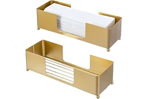 MyGift Modern Brass Tone Metal Tabletop Folded Hand Towel Holder, Commercial Countertop Tissue Dispenser Tray for Trifold, C-Fold and Z-Fold Towels, Set of 2
