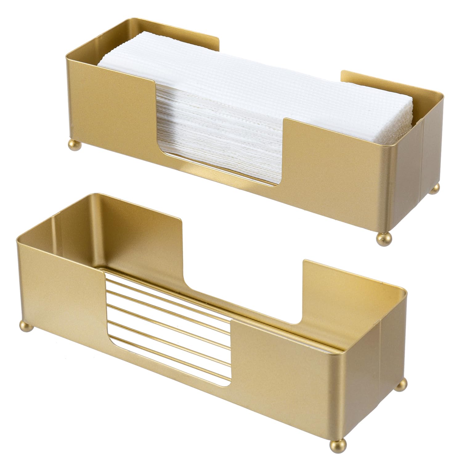 Photo 1 of MyGift Modern Brass Tone Metal Tabletop Folded Hand Towel Holder, Commercial Countertop Tissue Dispenser Tray for Trifold, C-Fold and Z-Fold Towels, Set of 2