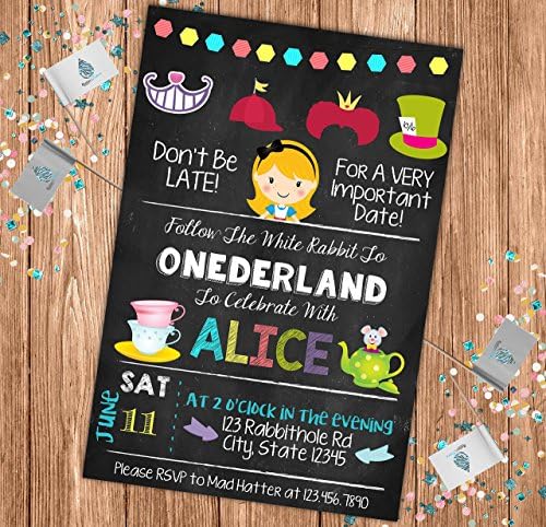 Alice in Onederland Custom Chalkboard Invitation - Wonderland Birthday Invite - Personalized