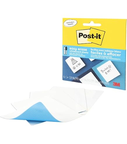 Post-it Easy Erase Whiteboard Sheets 2-Pack, 9.1" X 9.1", Reusable Dry Erase Surface, Works With Permanent Markers Too