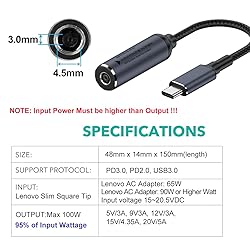 4.5mm Barrel Tip to USB C Adapter, 45W 65W 100W