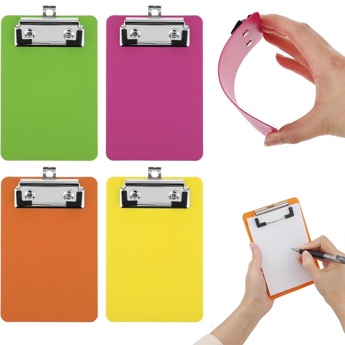 4 Pcs Mini Clipboard 4 x 6 Inch Small Clipboards A6 Clipboard Notepads Plastic Pocket Clipboard with Low Profile Clip for Classroom Office Supplies (4 Color)