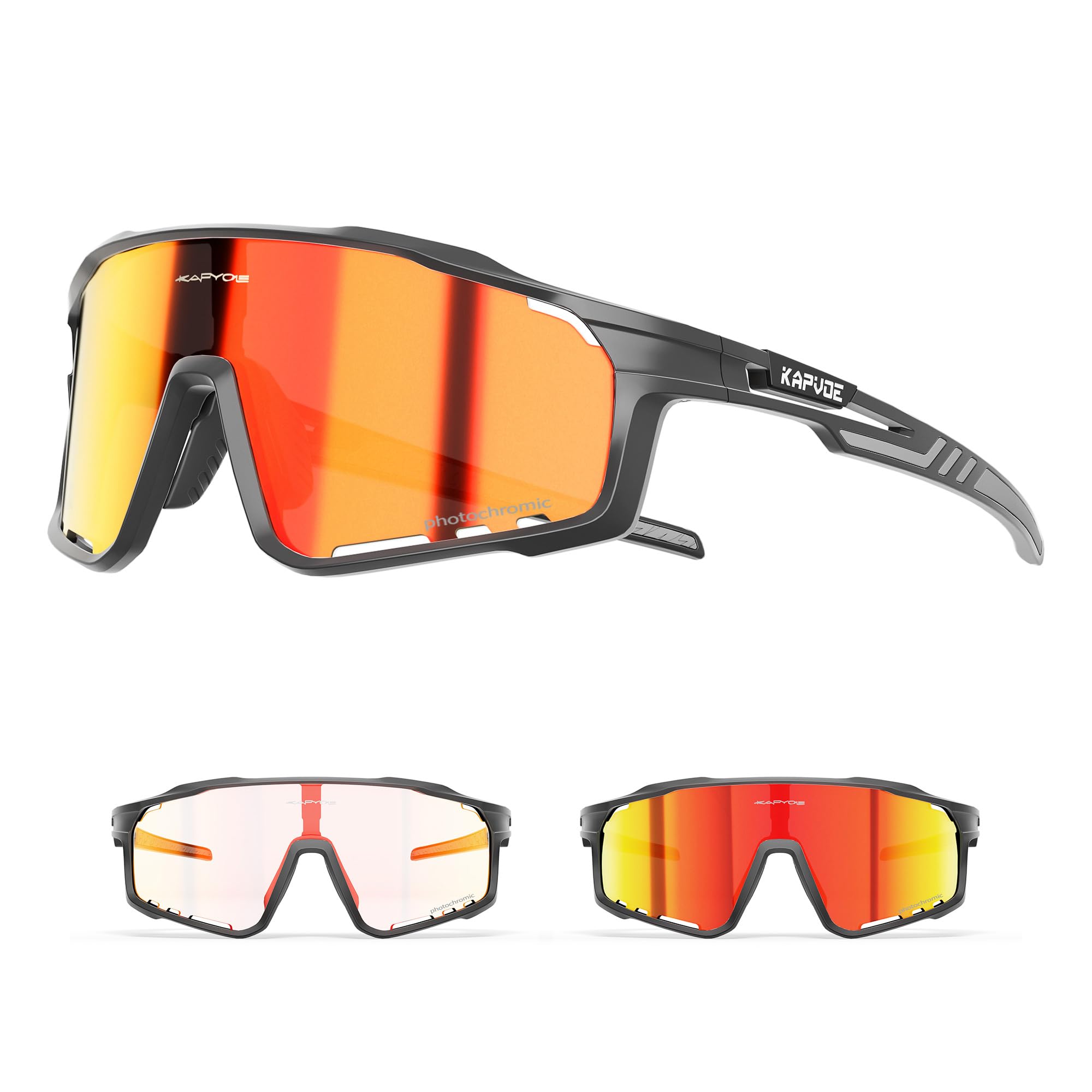 KAPVOE Photochromic Sunglasses Cycling Glasses Men Women Mountain Bike MTB Bicycle Red Black 01