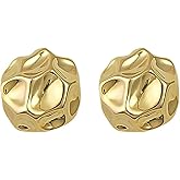 Chunky Gold Geometric Hammered Stud Earrings for Women, Candy Irregular Large Hammer Statement Earrings Vintage Punk Silver Ear Jewelry Gifts