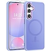 WRJ for Samsung Galaxy S24 Case with Screen Protector,[Compatible with Magsafe] Magnetic Slim Matte Translucent Phone Case Women Men Shockproof Protective Cover-Taro Purple