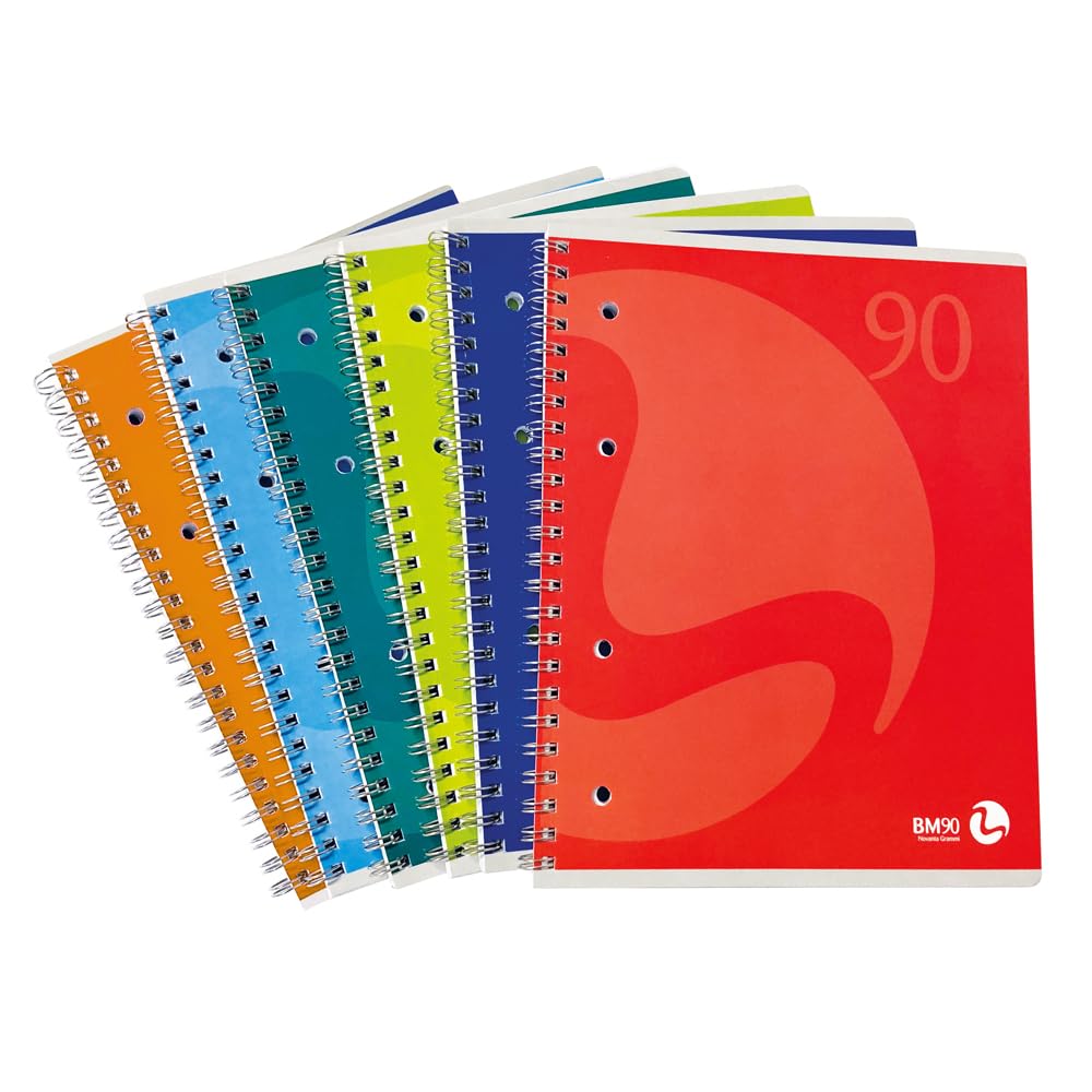 BM BeMore Spiral Block Colour 60 Fg, 0105337, Spiral Block with Holes A5 Size, 5 mm, Squares 5 mm, Paper 90 g/m2, Assorted Colours, Pack of 5