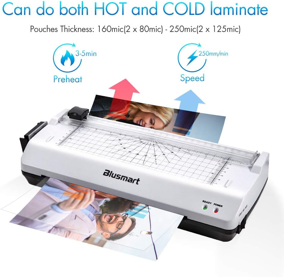 4 in 1 Blusmart OL288 Laminator, A4, Rotary Trimmer/Corner Rounder/10 Laminating Pouches, White : Office Products