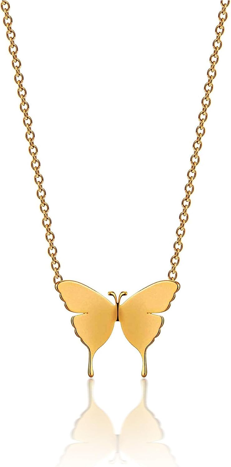 CCGUO Gold Butterfly Necklace for Women 14K Gold Dainty
