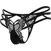 ChiaoLezhee Mens Sexy Butterfly Thong Lingerie, Sissy Floral Lace, Girly String Panties, Low Rise Femboy Underwear