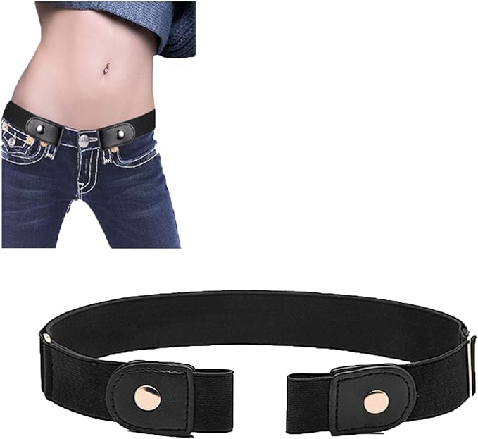 Unisex No Buckle Stretch Belt, Adjustable Leather Comfortable Invisible Belts 40 Inch Long No