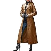 utcoco Womens Faux Leather Trench Coat Classic Lapel Button Down Maxi Jacket 2025 Stylish Overcoat