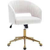HENGJIANYI Velvet Home Office Swivel Desk Vanity Chair with Gold Base,Beige | Modern Height Adjustable Armchair with wheels,