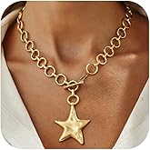 Peraca Cris Gold Star Necklace Chunky Star Pendant Statement Necklace Vintage Chain Necklaces Holiday Gifts Christmas Jewelry