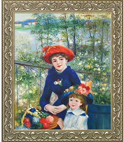 La Pastiche Two Sisters (On The Terrace), 1881 with Rococo Silver Framed Oil Painting, 29.5" x 25.5", Multi-Color
