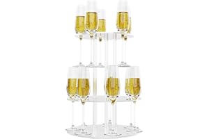 Laumffon Champagne Tower, Circle Acrylic Drink Tower and Cocktail Tree Stand, Wine Rack with 12 Slots, 2 Tiers Floating Sight Champagne Flute Holder for Party, Wedding, School, Celebration, 11.8x11.8x14.9 inch