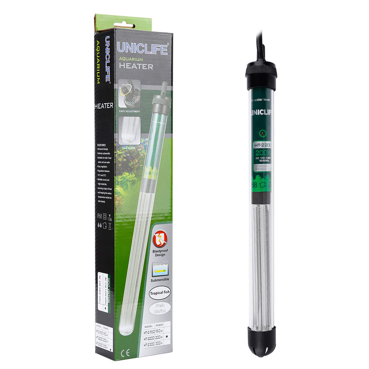 Aquarium Heater 200 Watts for Fish Tank 60 to 100 Gallon Adjustable 110