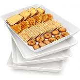 AMGBZT Serving Tray Platter,14.5'' x 9.5'' 4 Pcs Food Tray for Veggie Fruit Snack Dessert Cookie, Food Trays for Party Supplies Display, Plastic Platters for Serving Food, Large White Trays, BPA Free