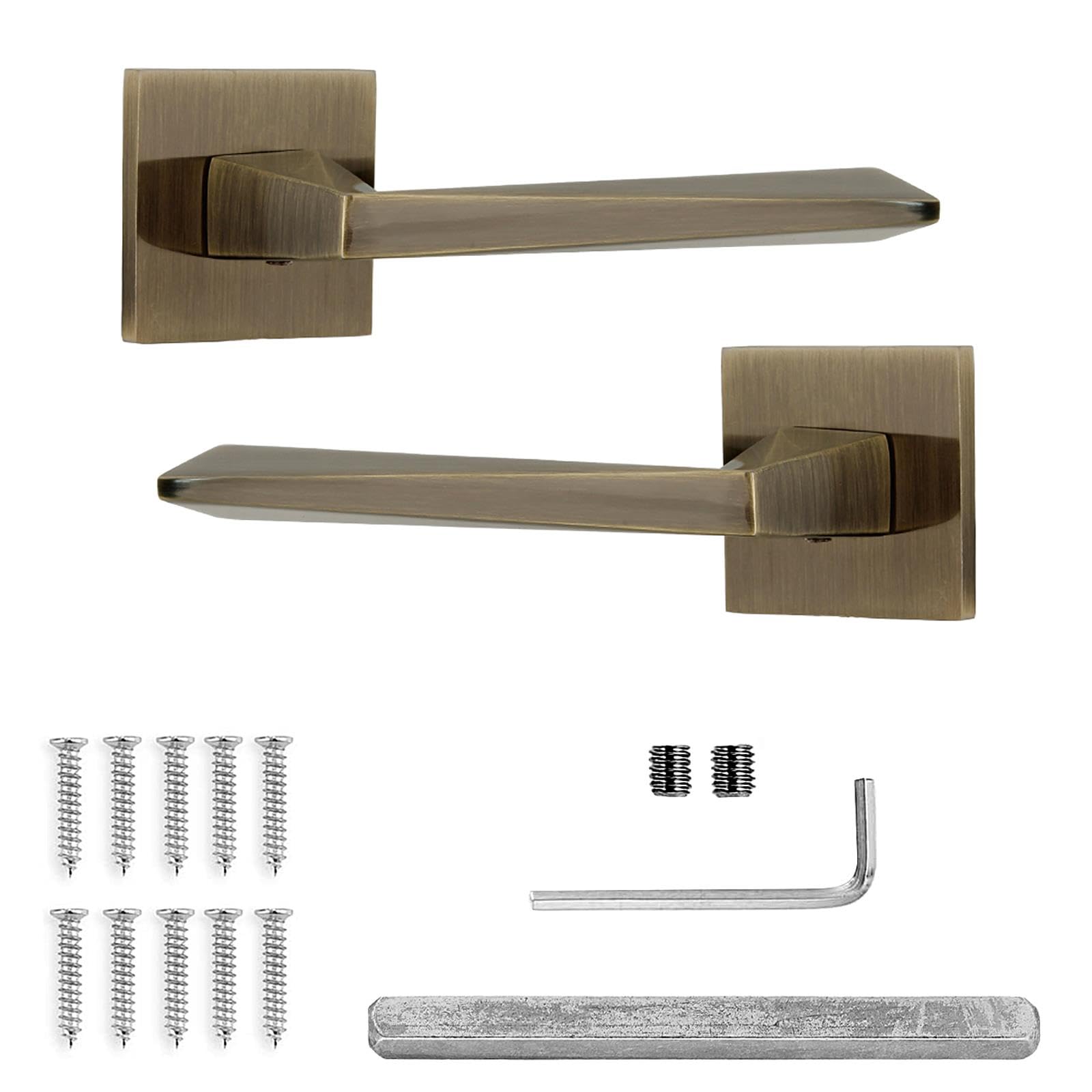 Decoranddecor Leda Antique Brass Aluminium Lever Handle Set – Internal Door Hardware for Wooden Bedrooms and Bathrooms, Modern Style Combining Classic Finish and Contemporary Home Interior Design