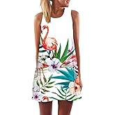 futurino Women's Summer Casual Sleeveless Vest Dress Flamingo Print Tank Mini Beach Dress