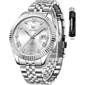 OLEVS Classic Mens Watch Diamond Analog Luxury Watches Stainless Steel Waterproof Date Two Tone Luminous Watch for Men