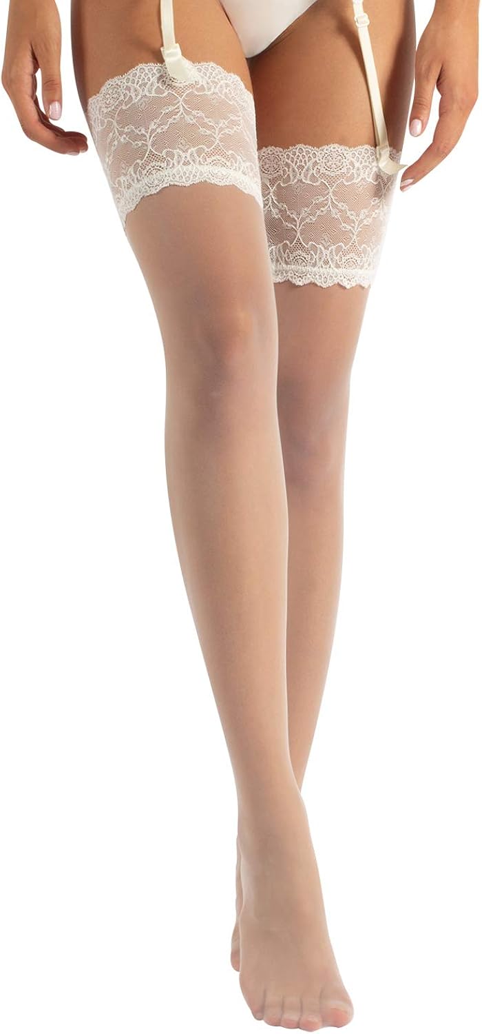 Haut Elfenbein S Weiß Made in Italy 15 DEN CALZITALY Strapsstrümpfe mit