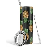 Heqianco Pineapple Gifts,For Women Pineapple Cup With Lid and Straw, 20oz Stainless Steel Skinny Tumbler,Insulated Water Bottle Travel Coffee Mug