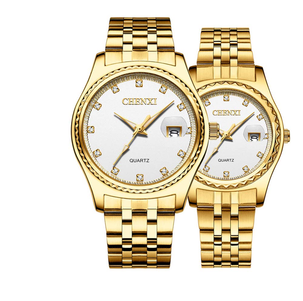 MASTOP Couple Watches Dress Wrist Watch Golden Watch Men Women Stainless Steel Waterproof Quartz Watch, 8201 White, Quartz Watch — image 1