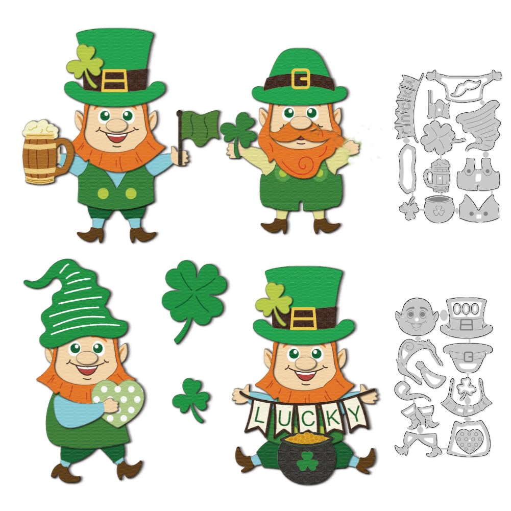 DELORIGIN Saint Patrick Dwarf Dies Cuts Carbon Steel Cutting Dies Card Making Stencils Template for DIY Embossing Scrapbooking Craft Paper Saint Patrick's Day Greeting Card Gift Album Paper Decor