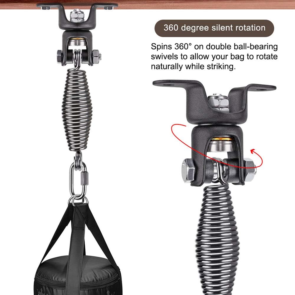 BeneLabel Heavy Duty Boxing Punching Bag Hanger with Spring, 350 LB Capacity, 360° Rotation Wood Beam Holder, 2 Wood Screws for Wooden Sets, 1 Carabiner, 1 Comfort Spring : Sports & Outdoors