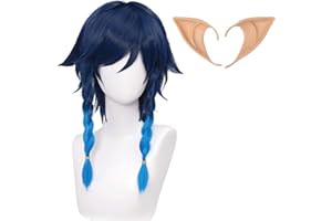 AICOS Alacos Venti Cosplay Wig with Braids, Ombre Blue Venti Wig for Game Cosplay, Heat Resistant Blue Cosplay Wig for Halloween Party with a free Wig Cap (Venti Blue)