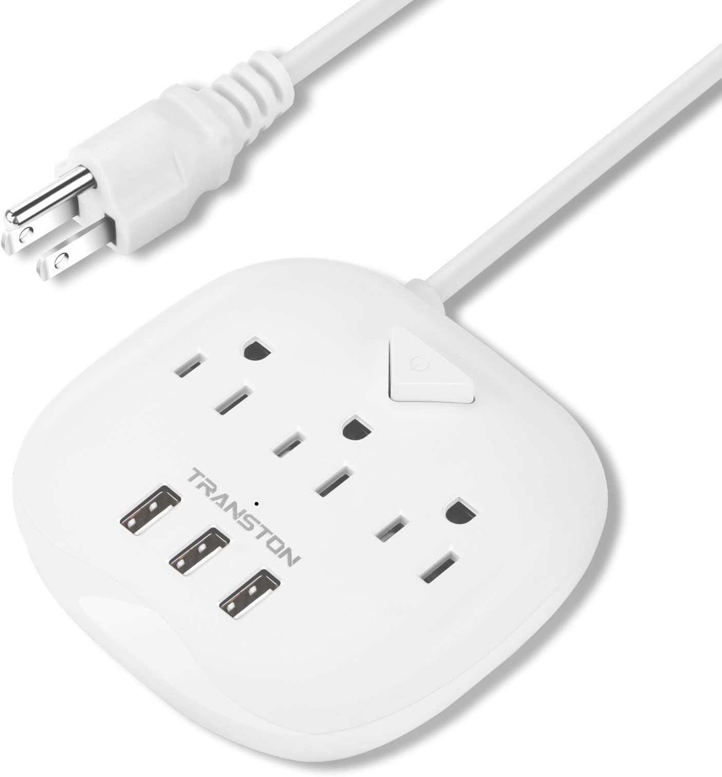 Power Strip 3 Outlets and 3 USB Ports with Switch Control, Desktop Charging Station with 5 ft Extension Cord, Compact for Nightstand, Office and Travel - White