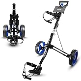SereneLife Foldable 2-Wheel Golf Push Cart – Lightweight Aluminum Pull Trolley with Bag Straps, Quick Brake, Adjustable Handle, Compact Folding Design, Easy Transport for Golfers on the Move