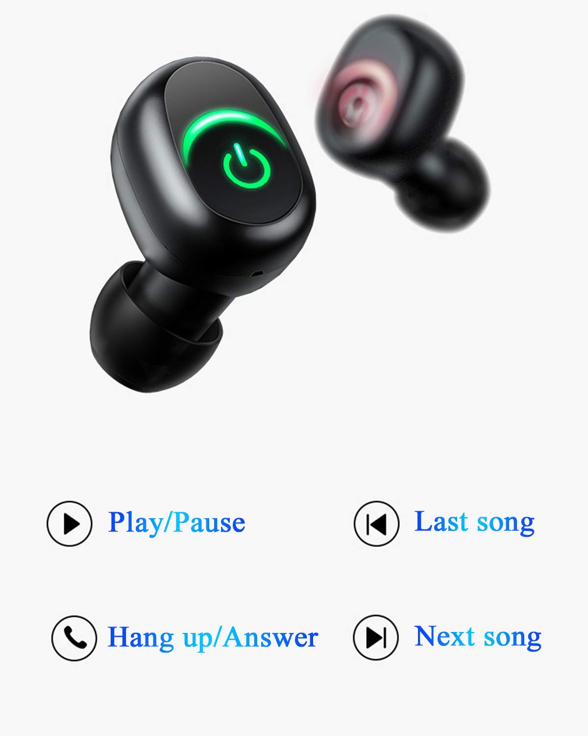 Bluetooth 5.0 Wireless Earbuds HiFi Stereo Noise Canceling Earphones with 1800mAh Charging Case Supports iPhone Android Voice Assistant (Black)