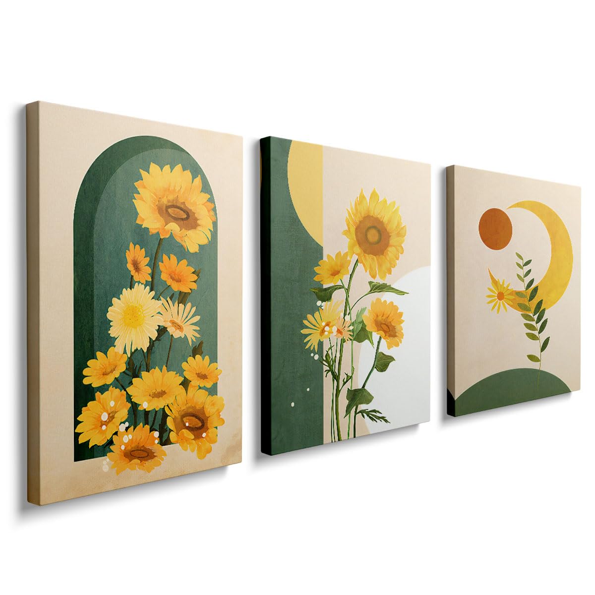 prinfantasy 3 Pieces Wall Art Canvas Prints Sunflower and Gray Art Picture Painting Modern Wall Artwork Framed for Bathroom Bedroom Home Office Decor - 30 x 40 CM, YH074