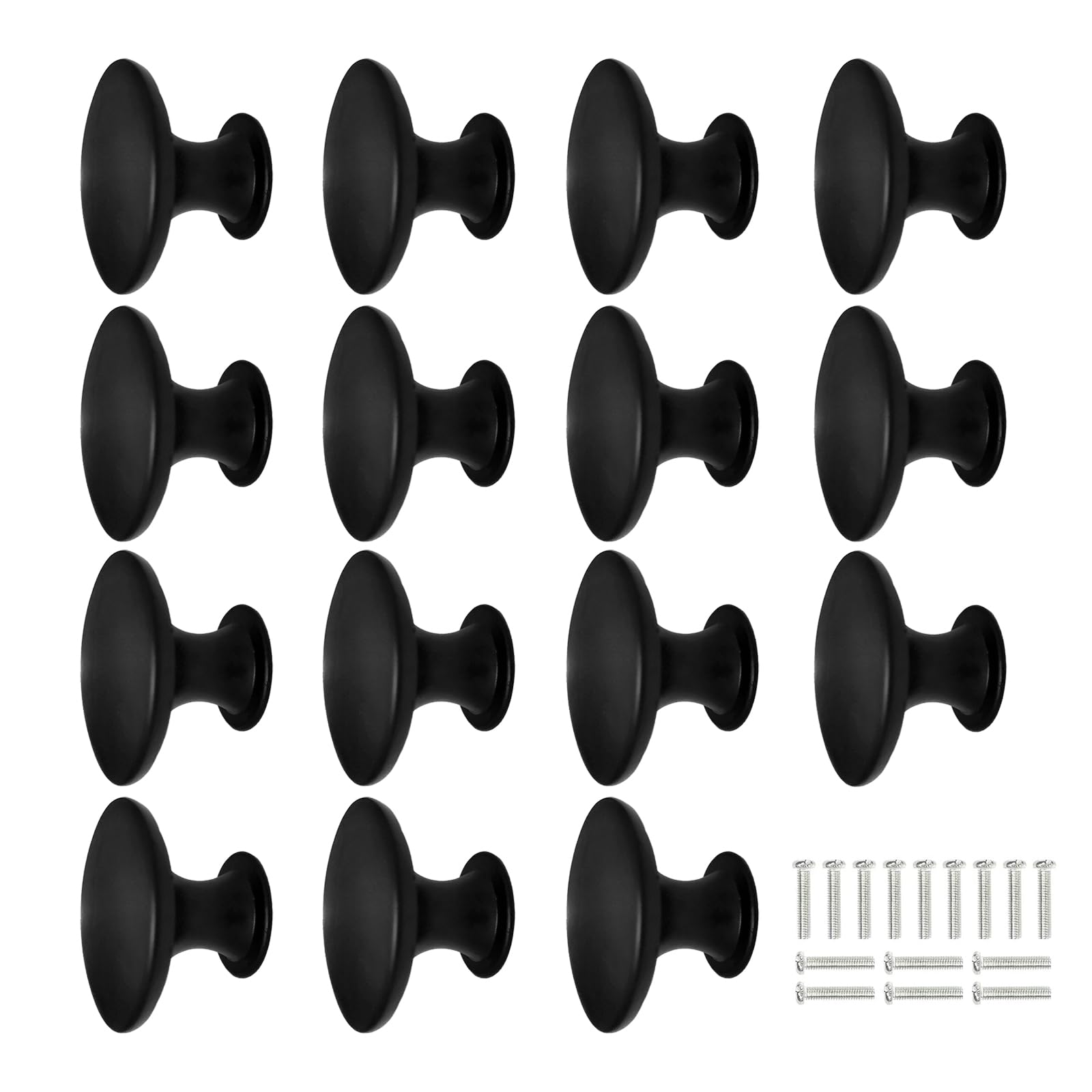 GOTRUST 15PCS Black Drawer Knobs 30mm, Cabinet Door Knobs Black Solid Kitchen Cupboard Round Handles, Mushroom Drawer Knob with Screws for Furniture Cupboard Door Kitchen Wardrobes