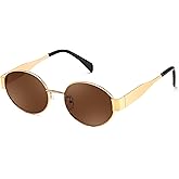 FEISEDY Trendy Retro Oval Sunglasses for Women Men Small Metal Frame Sun Glasses UV400 Shades B0124