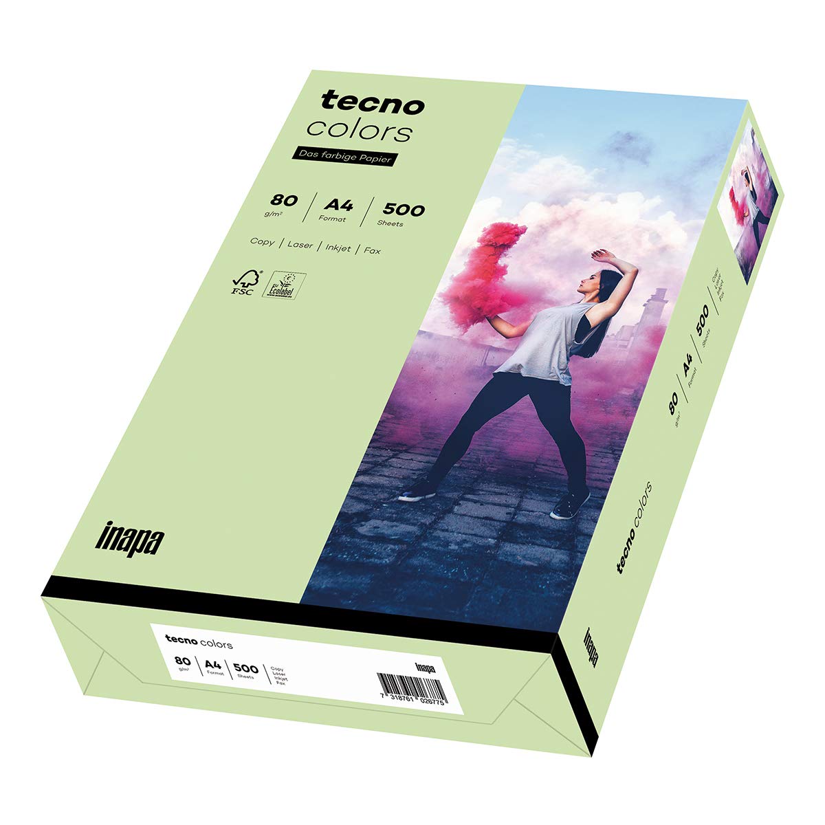inapa Coloured Printer Paper, Tecno Colours: 80 g/m², A4, 500 Sheets, Medium Green