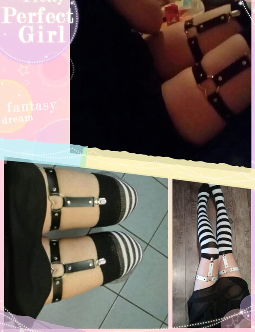 Women Adjustable Leather Thigh Garter, Heart Shaped Leg Garter with Clips punk goth Garters for thigh high socks