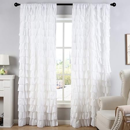Kotile White Ruffle Curtains Rod Pocket Top Super Soft Room Darkening Shabby Chic Privacy Curtains 46 X 72 Inch Drop For Girls Bedroom Nursery Room Window Decoration 2 Pcs White Amazon Co Uk Kitchen