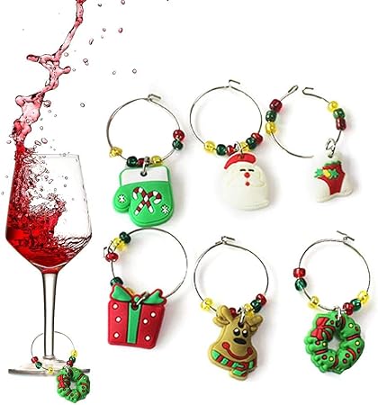 Immagini Colorate Di Natale.Sponsi 6 Pezzi Set Misti Di Vetro Di Natale Charms Vino Anello Tabella Anello Decorazioni Colorate Di Miscelazione Regalo Per Amico Per La Famiglia Amazon It Casa E Cucina