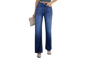 SIDEFEEL Women Jeans Stretchy Straight High Waisted Wide Leg Denim Pants